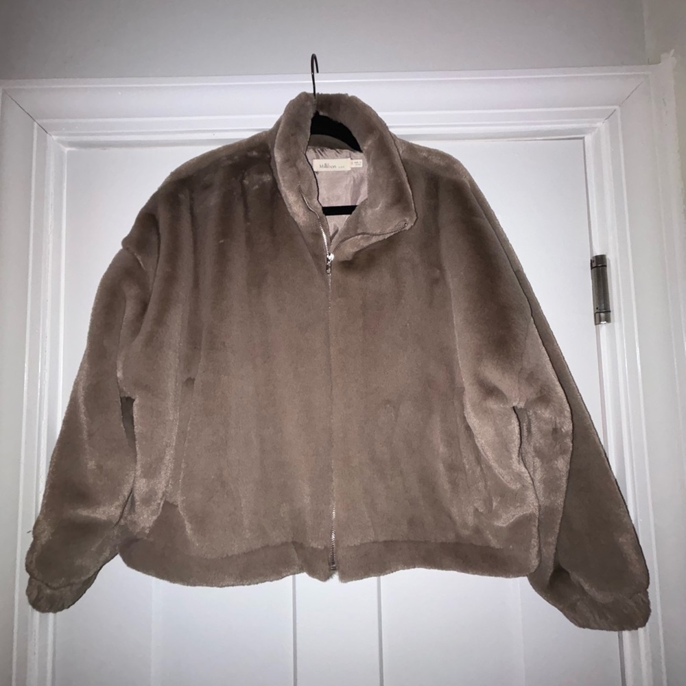 Millibon Tan Teddy Jacket Plush Zip-Up Coat
